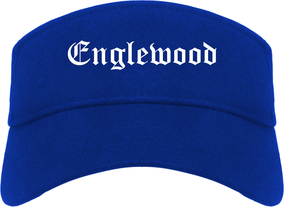 Englewood Ohio OH Old English Mens Visor Cap Hat Royal Blue