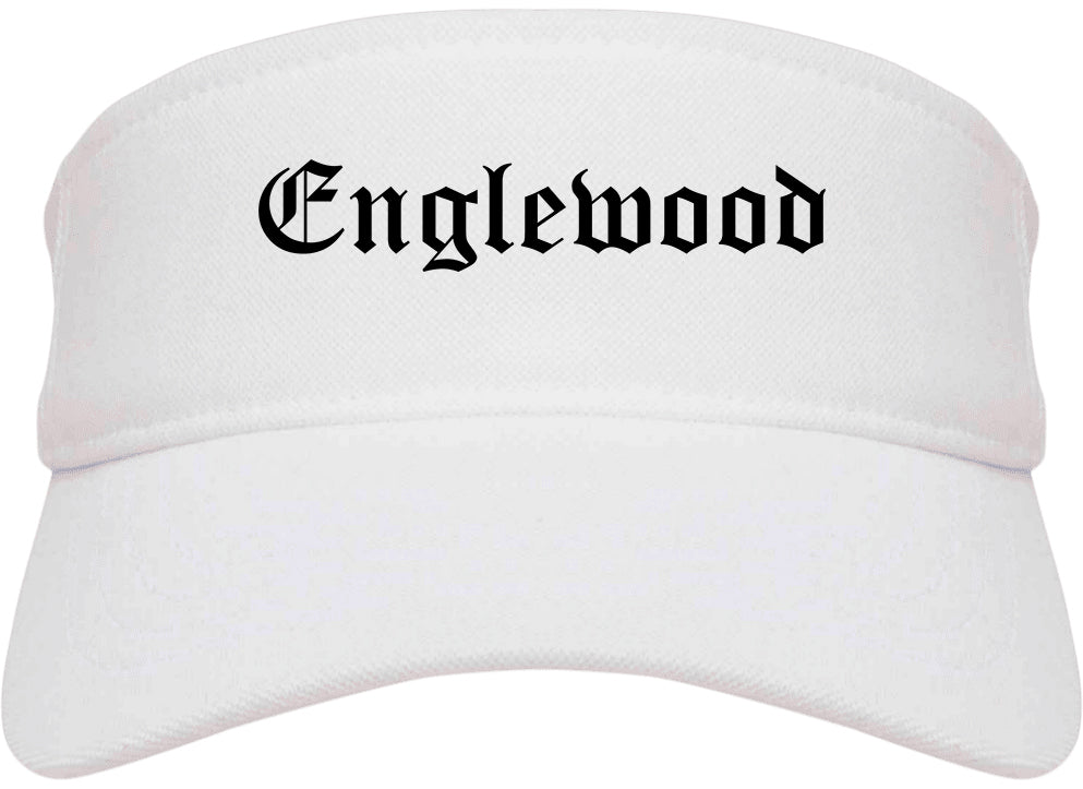 Englewood Ohio OH Old English Mens Visor Cap Hat White