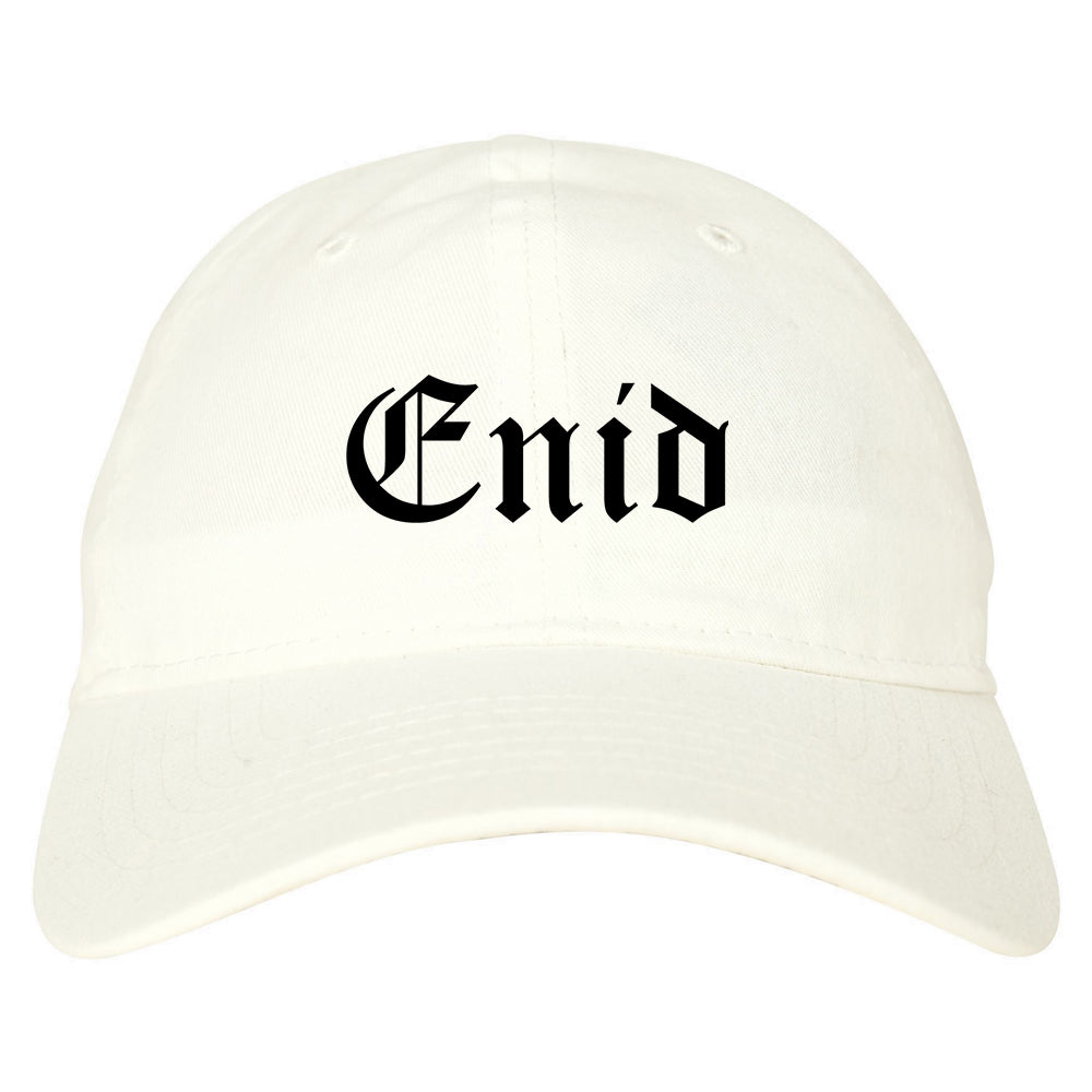 Enid Oklahoma OK Old English Mens Dad Hat Baseball Cap White