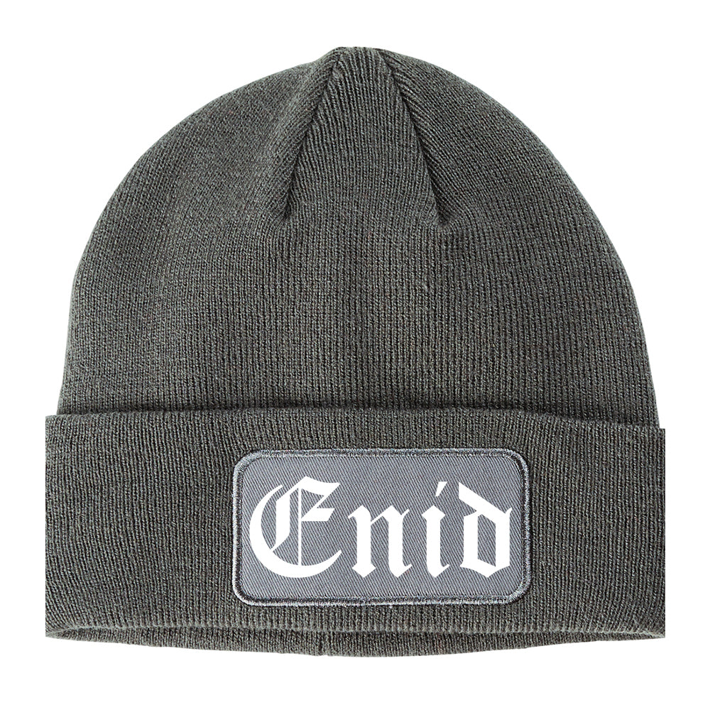 Enid Oklahoma OK Old English Mens Knit Beanie Hat Cap Grey