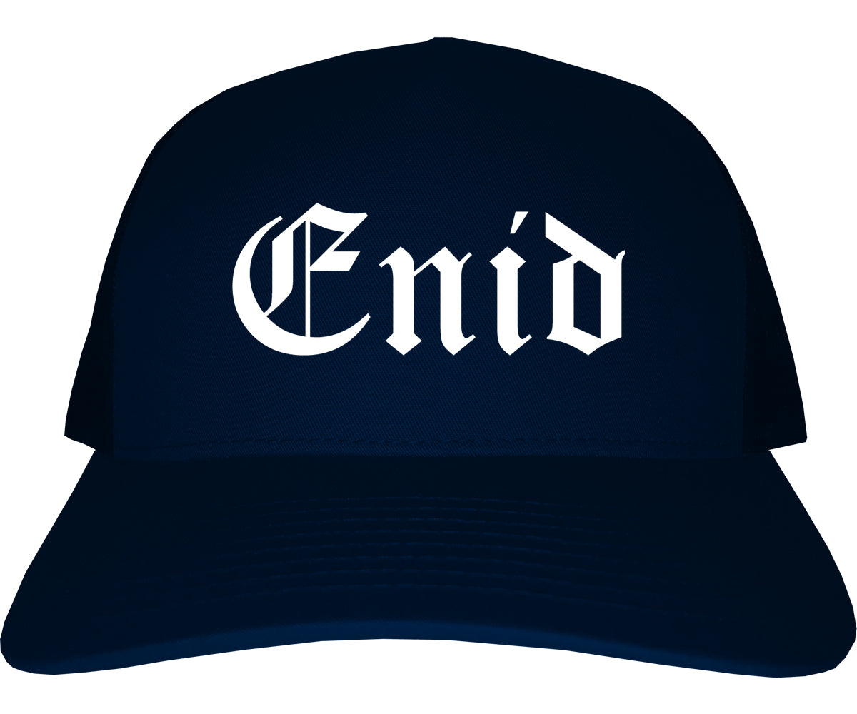 Enid Oklahoma OK Old English Mens Trucker Hat Cap Navy Blue