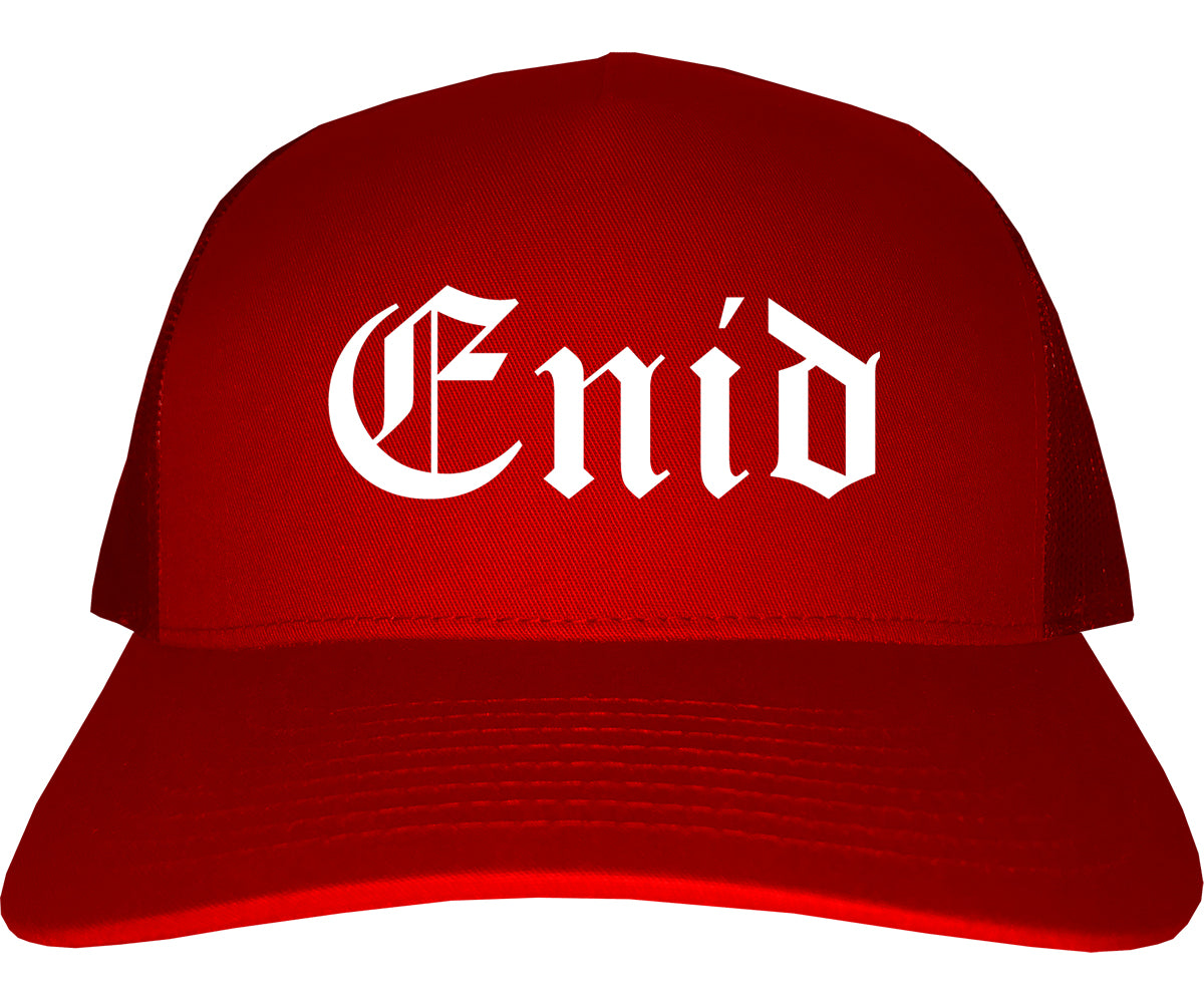 Enid Oklahoma OK Old English Mens Trucker Hat Cap Red