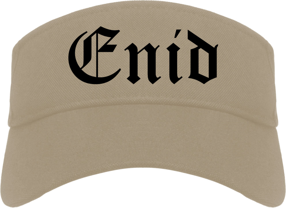 Enid Oklahoma OK Old English Mens Visor Cap Hat Khaki