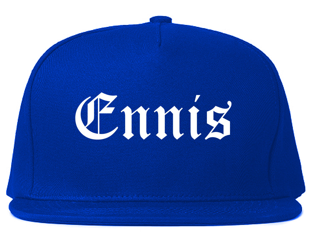 Ennis Texas TX Old English Mens Snapback Hat Royal Blue