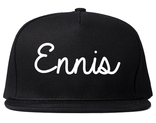 Ennis Texas TX Script Mens Snapback Hat Black