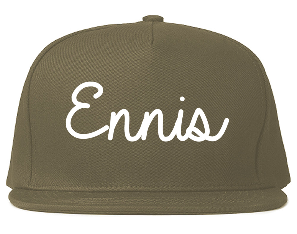 Ennis Texas TX Script Mens Snapback Hat Grey