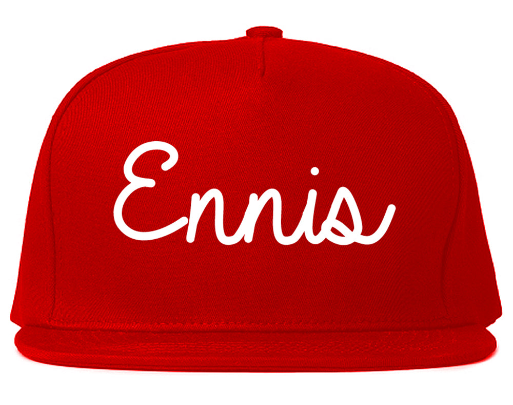 Ennis Texas TX Script Mens Snapback Hat Red