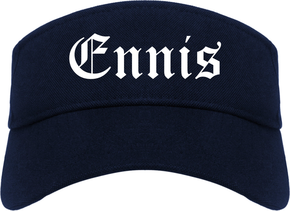 Ennis Texas TX Old English Mens Visor Cap Hat Navy Blue