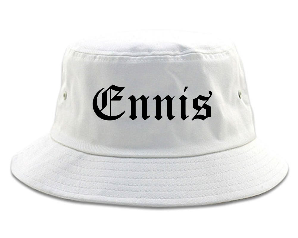 Ennis Texas TX Old English Mens Bucket Hat White