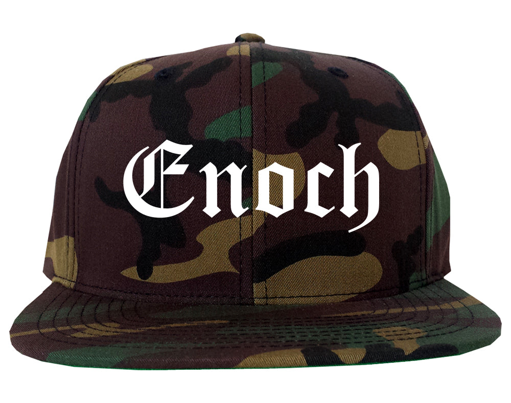 Enoch Utah UT Old English Mens Snapback Hat Army Camo
