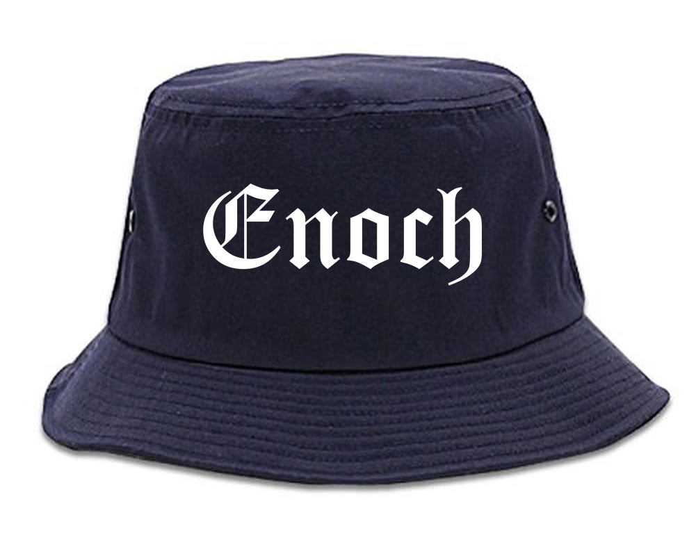 Enoch Utah UT Old English Mens Bucket Hat Navy Blue