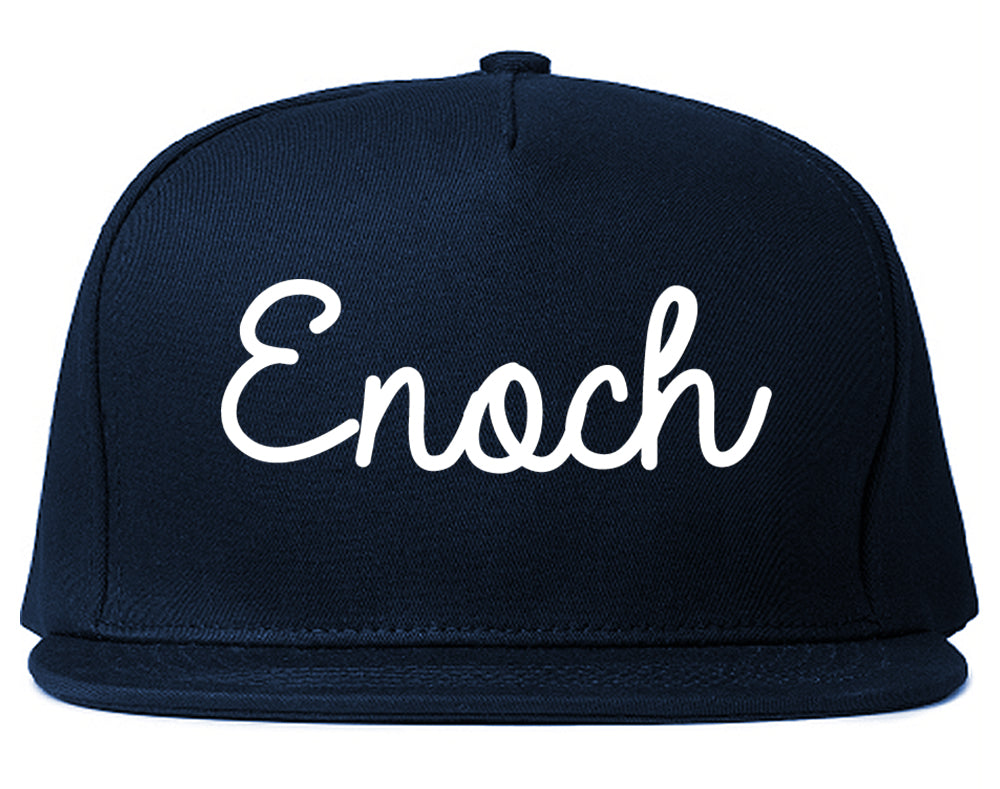 Enoch Utah UT Script Mens Snapback Hat Navy Blue
