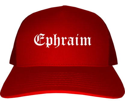 Ephraim Utah UT Old English Mens Trucker Hat Cap Red