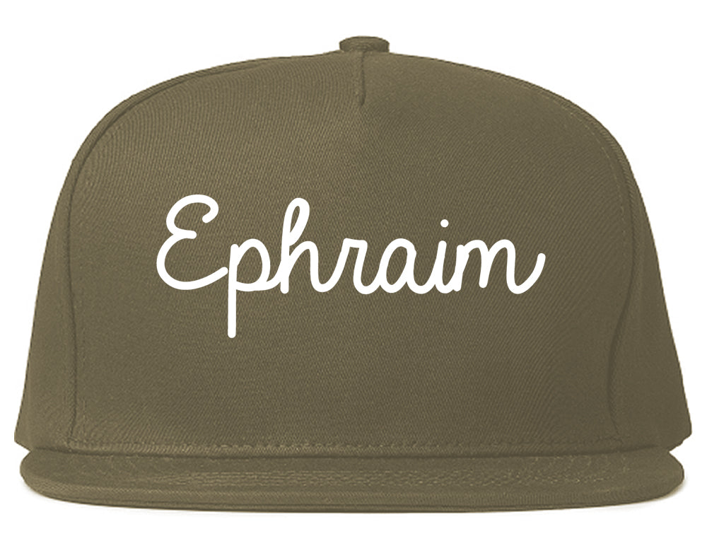 Ephraim Utah UT Script Mens Snapback Hat Grey