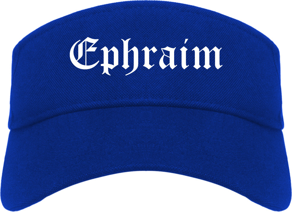 Ephraim Utah UT Old English Mens Visor Cap Hat Royal Blue