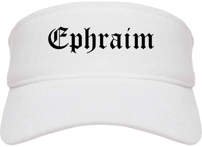 Ephraim Utah UT Old English Mens Visor Cap Hat White