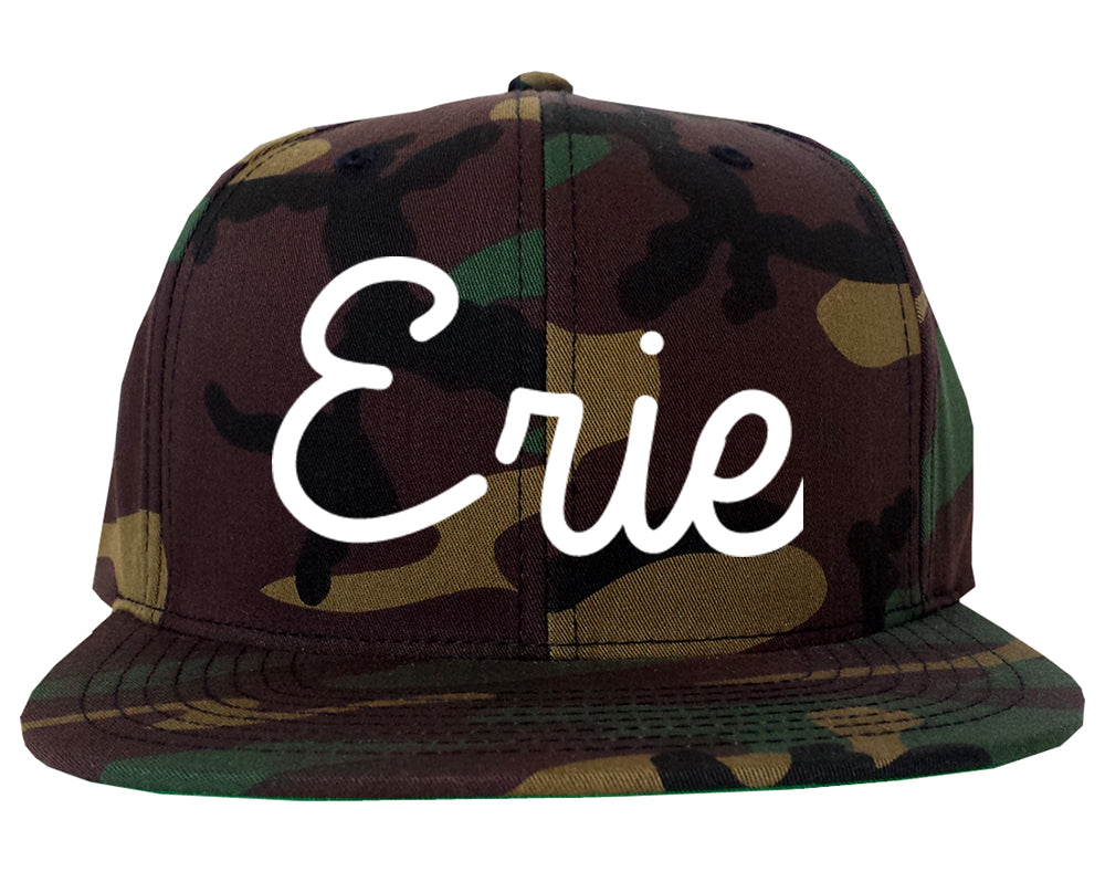 Erie Colorado CO Script Mens Snapback Hat Army Camo