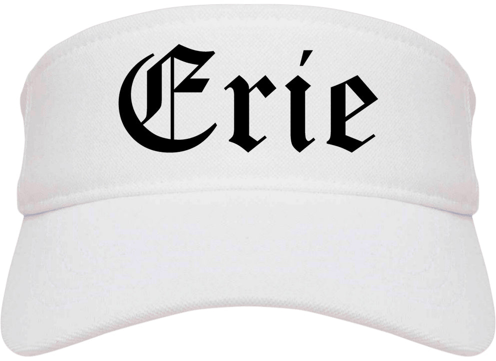 Erie Pennsylvania PA Old English Mens Visor Cap Hat White