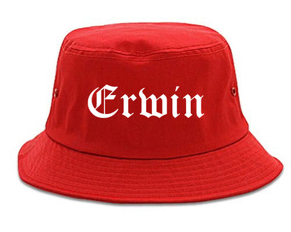 Erwin North Carolina NC Old English Mens Bucket Hat Red