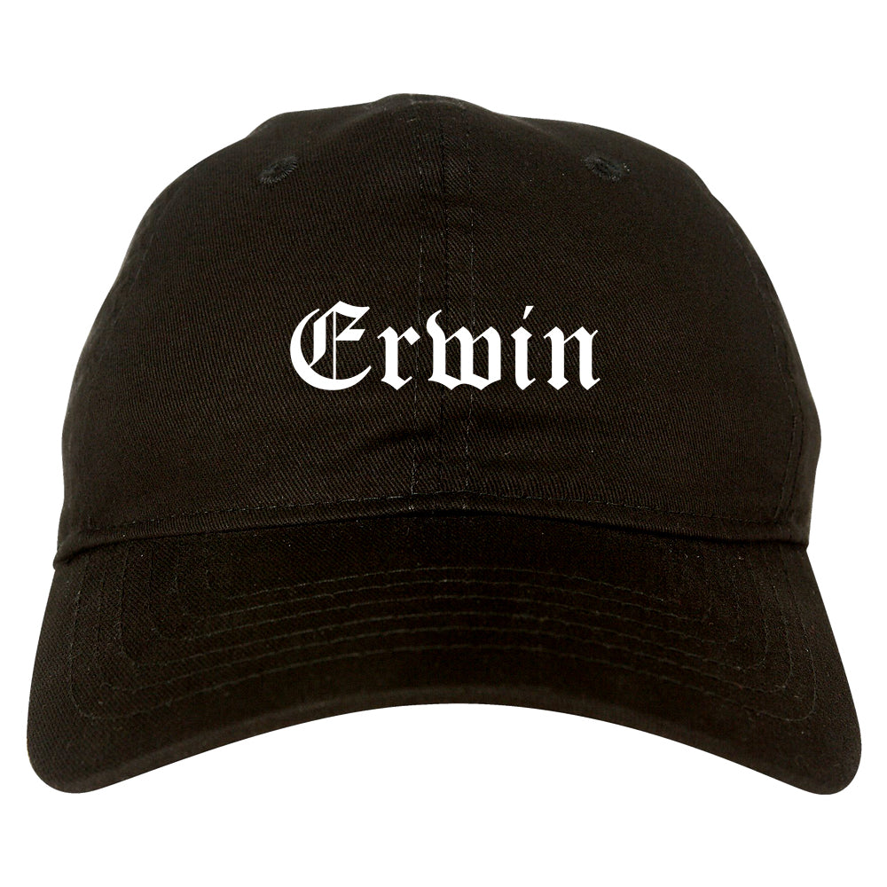 Erwin North Carolina NC Old English Mens Dad Hat Baseball Cap Black