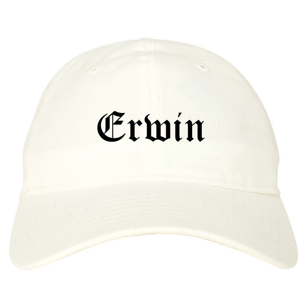 Erwin North Carolina NC Old English Mens Dad Hat Baseball Cap White