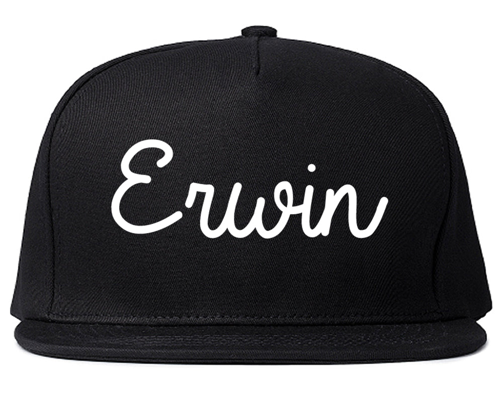 Erwin North Carolina NC Script Mens Snapback Hat Black