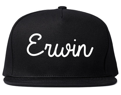 Erwin North Carolina NC Script Mens Snapback Hat Black