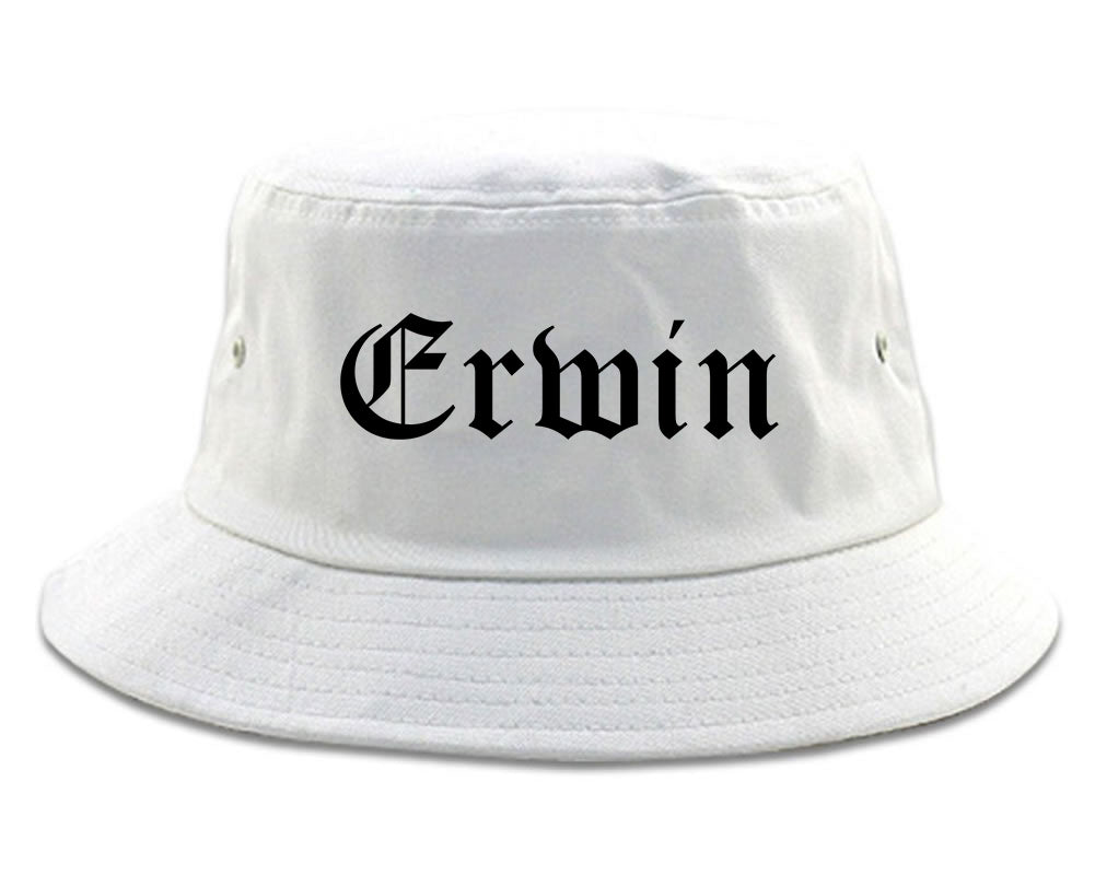 Erwin North Carolina NC Old English Mens Bucket Hat White