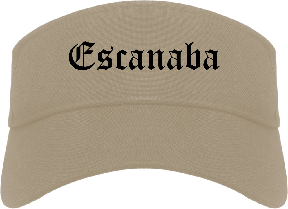 Escanaba Michigan MI Old English Mens Visor Cap Hat Khaki