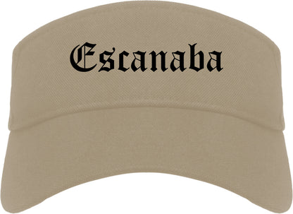 Escanaba Michigan MI Old English Mens Visor Cap Hat Khaki