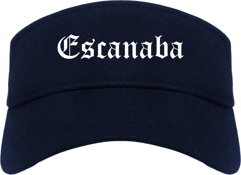 Escanaba Michigan MI Old English Mens Visor Cap Hat Navy Blue
