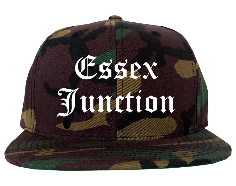 Essex Junction Vermont VT Old English Mens Snapback Hat Army Camo
