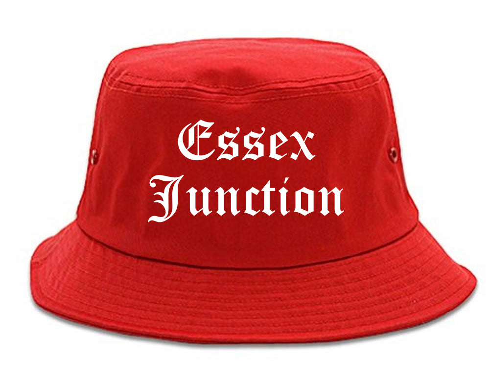 Essex Junction Vermont VT Old English Mens Bucket Hat Red