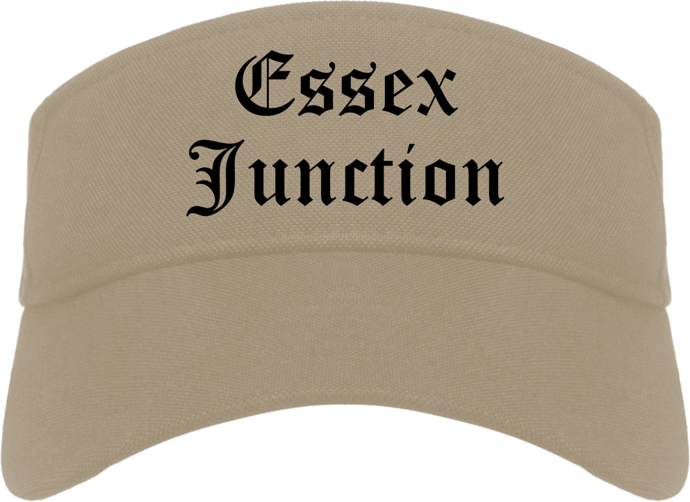 Essex Junction Vermont VT Old English Mens Visor Cap Hat Khaki