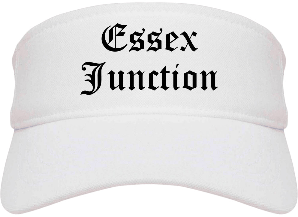 Essex Junction Vermont VT Old English Mens Visor Cap Hat White