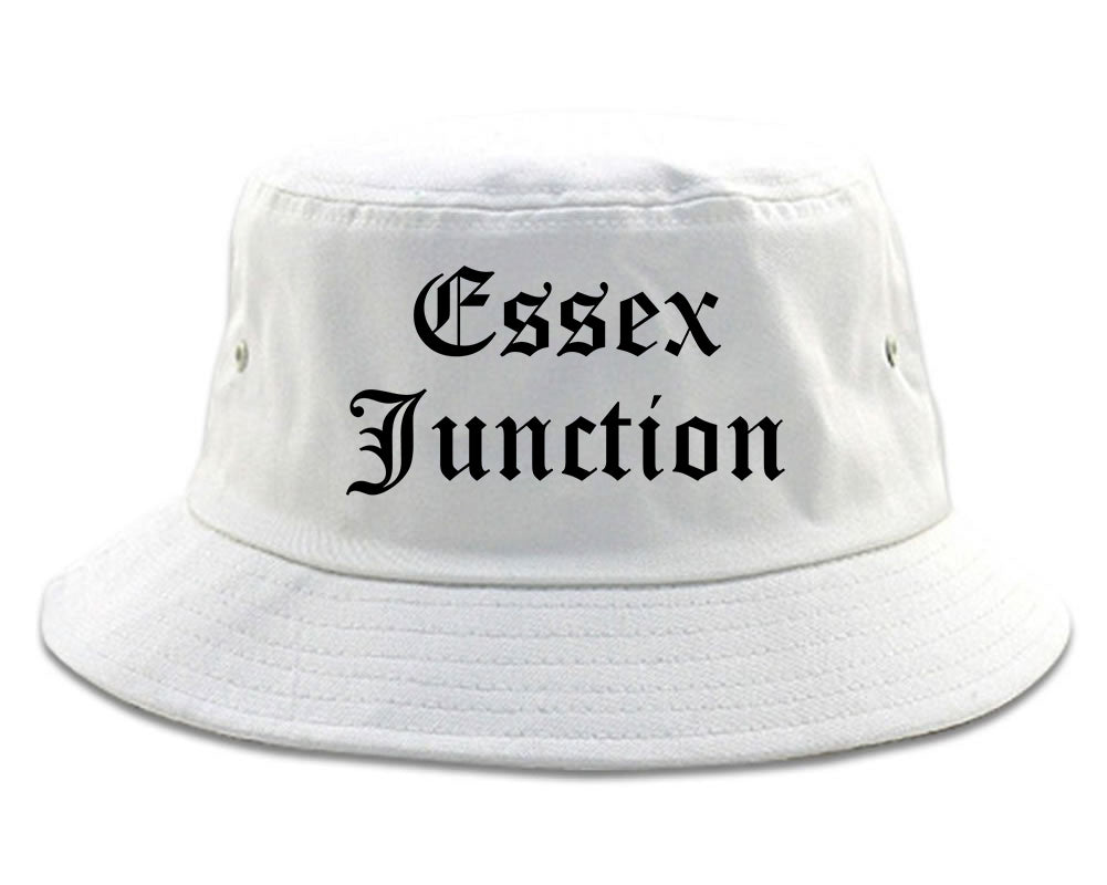Essex Junction Vermont VT Old English Mens Bucket Hat White