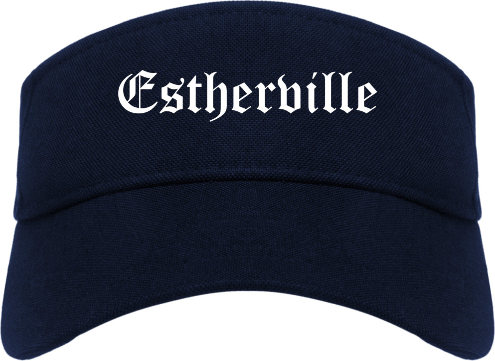 Estherville Iowa IA Old English Mens Visor Cap Hat Navy Blue