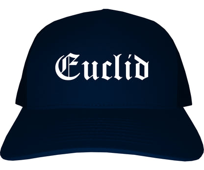 Euclid Ohio OH Old English Mens Trucker Hat Cap Navy Blue