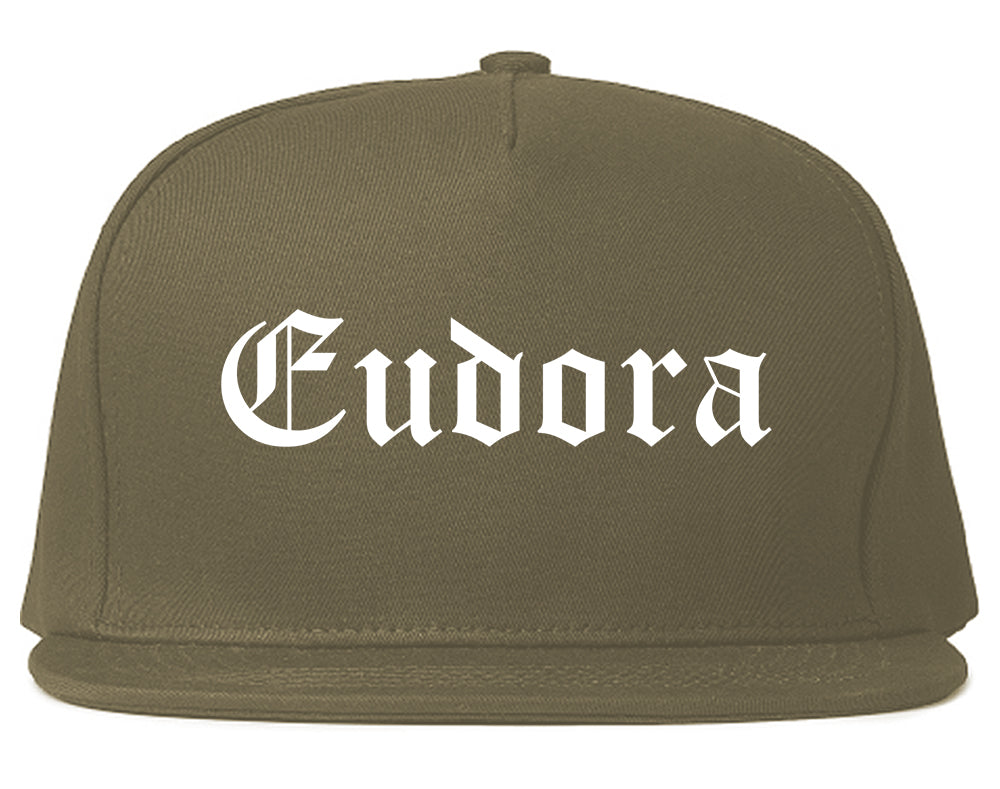 Eudora Kansas KS Old English Mens Snapback Hat Grey