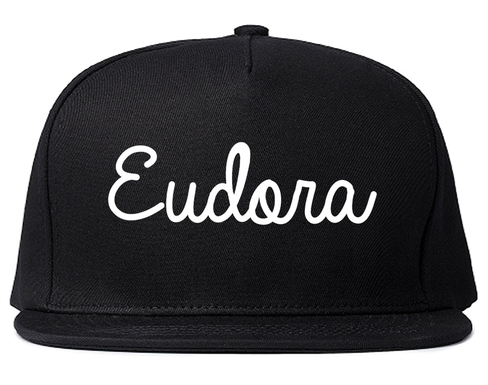 Eudora Kansas KS Script Mens Snapback Hat Black