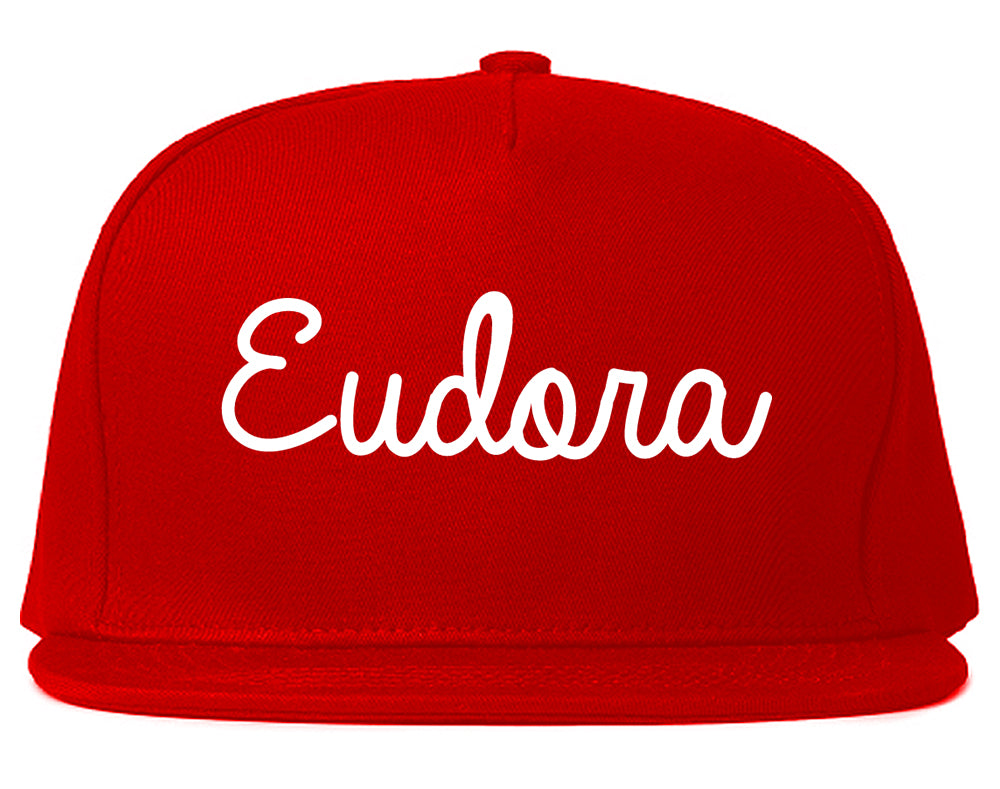 Eudora Kansas KS Script Mens Snapback Hat Red