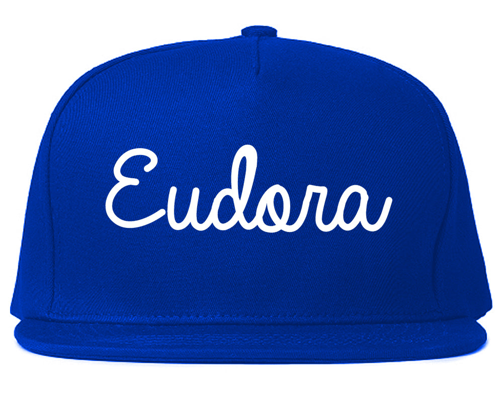 Eudora Kansas KS Script Mens Snapback Hat Royal Blue