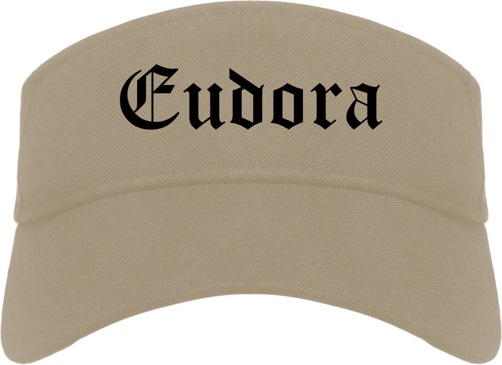 Eudora Kansas KS Old English Mens Visor Cap Hat Khaki
