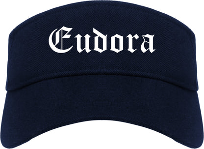 Eudora Kansas KS Old English Mens Visor Cap Hat Navy Blue