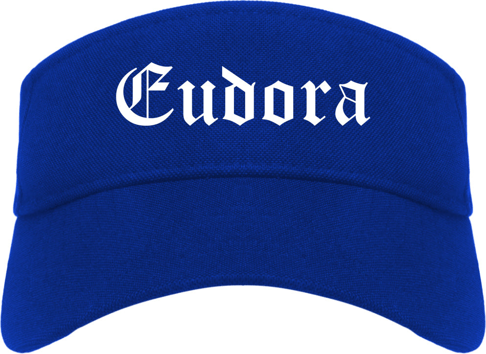 Eudora Kansas KS Old English Mens Visor Cap Hat Royal Blue