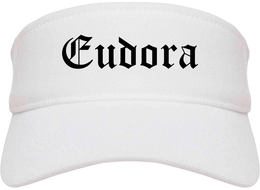 Eudora Kansas KS Old English Mens Visor Cap Hat White