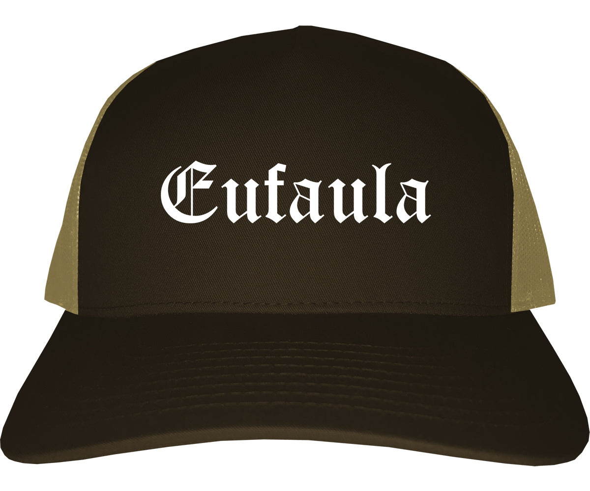 Eufaula Alabama AL Old English Mens Trucker Hat Cap Brown