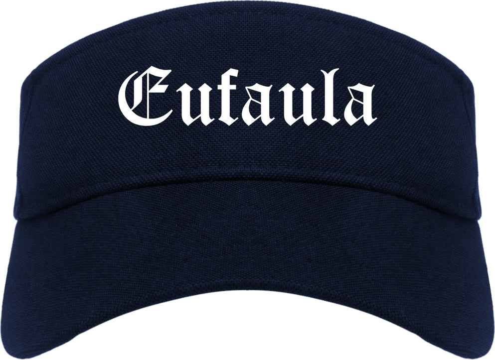 Eufaula Alabama AL Old English Mens Visor Cap Hat Navy Blue