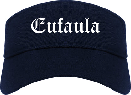 Eufaula Alabama AL Old English Mens Visor Cap Hat Navy Blue