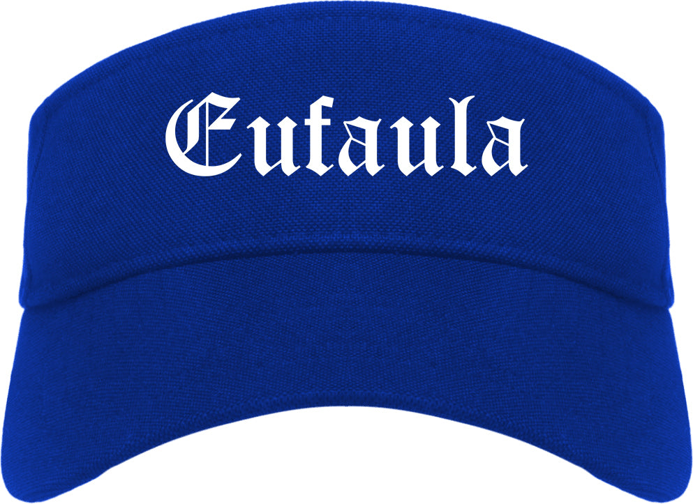 Eufaula Alabama AL Old English Mens Visor Cap Hat Royal Blue